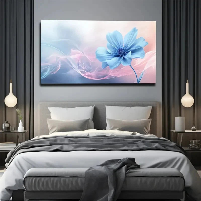 Dreamy Blue Flower Wall Art canvas office home room framed 120x60cm