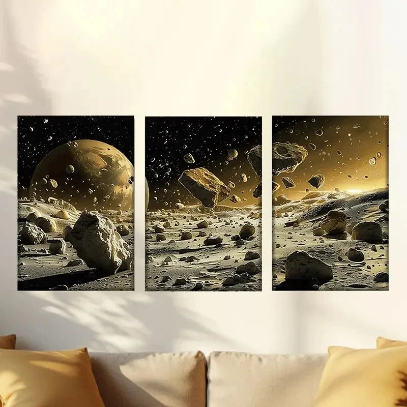 3pcs Planetary Collision Scene, Space-Themed 60x90cm - High Quality Print 100% Australian Made Wall Canvas Ready to Hang