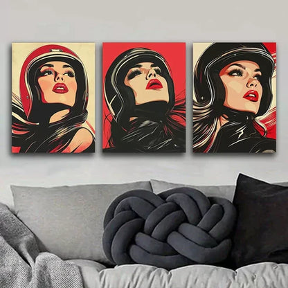 3 PCS A Girl In A Bike Helmet Wall Art Set Canvas Unframed - High Quality Print 100% Australian Made Wall Canvas - Bella Home Decor