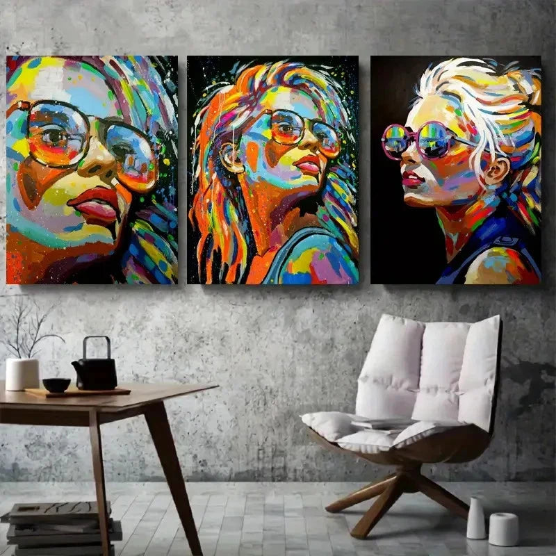 3pcs Vibrant Rainbow Pop Art Woman Metal Print Ready to Hang Art