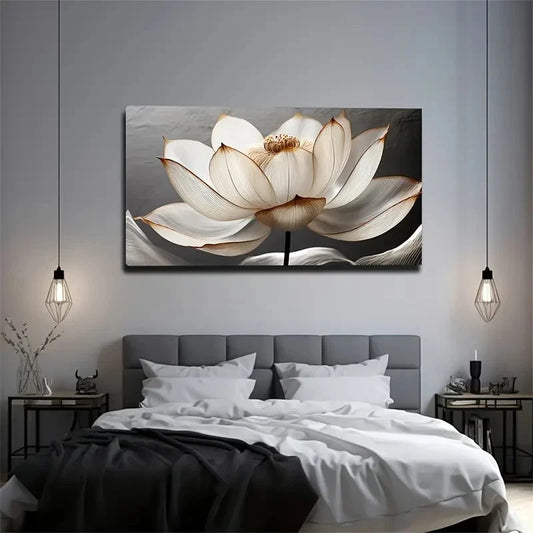 Elegant White Lotus Flower Wall Art Canvas Office Home Room Framed 120x60cm