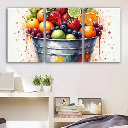 3pcs Watercolor Fruit Bucket Artwork Scene Wall Art Set Canvas Framed 50x70cm - High Quality Print 100% Australian Made Wall Canvas Ready to Hang