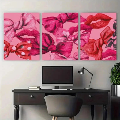 3pcs Girly Coquette Bows Retro Kiss Lips Perfect Wall Art Set Canvas Framed 50x70cm - High Quality Print 100% Australian Made Wall Canvas Ready to Hang - Bella Home Decor
