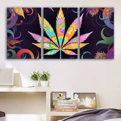 3pcs Vibrant Cannabis Leaf Painting Wall Art Set Canvas Framed 40x60cm - High Quality Print 100% Australian Made Wall Canvas Ready to Hang