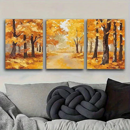 3pcs Autumn Forest Path Vintage Wall Art Set Canvas Unframed - High Quality Print 100% Australian Made Wall Canvas - Bella Home Decor
