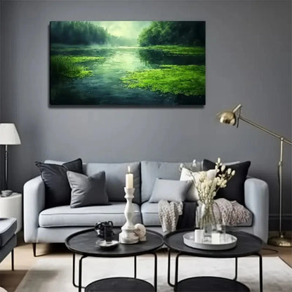 Serene Green Plants In Pool Wall Art Canvas Office Home Room Framed 120x60cm