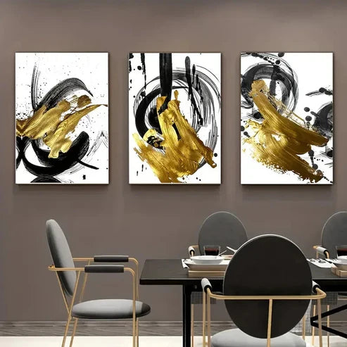 3pcs Abstract Golden Foil Décor Perfect Wall Art Canvas Unframed - High Quality Print 100% Australian Made Wall Canvas - Bella Home Decor