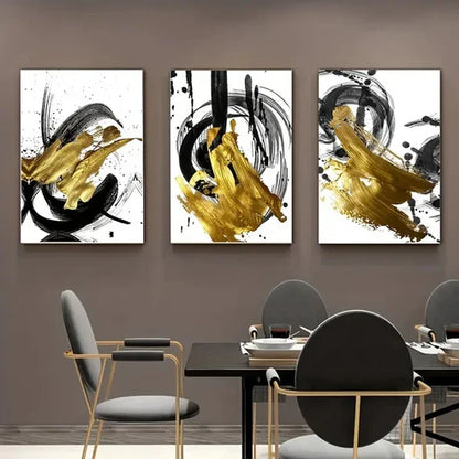 3pcs Abstract Golden Foil Décor Perfect Wall Art Canvas Unframed - High Quality Print 100% Australian Made Wall Canvas - Bella Home Decor