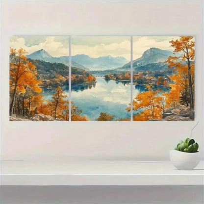 3pcs Panoramic Mountain River FG \Wall Art Set Canvas Framed 40x60cm - High Quality Print 100% Australian Made Wall Canvas Ready to Hang - Bella Home Decor