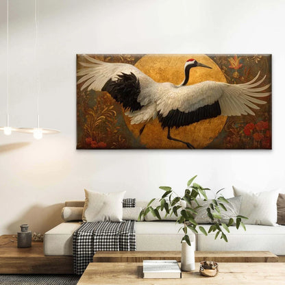 Crowned Crane with Spread Wings Wall Art Canvas Office Home Room Framed 120x60cm