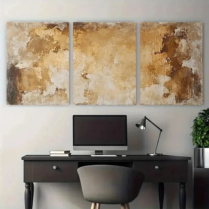 3pcs Brown Beige Abstract Painting Perfect Wall Art Set Canvas Framed 50x70cm - High Quality Print 100% Australian Made Wall Canvas Ready to Hang - Bella Home Decor
