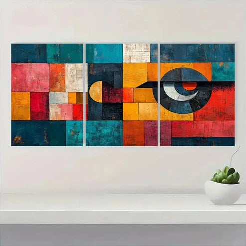 3pcs Bold Colors & Geometric Design FD Wall Art Set Canvas Unframed - High Quality Print 100% Australian Made Wall Canvas