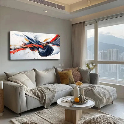 Vibrant Blue Red & Black Fluid Wall Art Canvas Office Home Room Framed 120x60cm