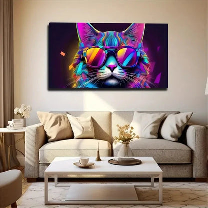 Colorful Abstract Cat Wal Wall Art Canvas Office Home Room Framed 120x60cm