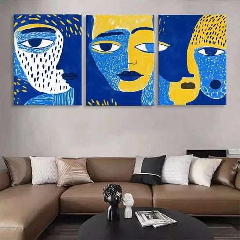 3pcs Abstract Modern Faces Portraits Art Set Canvas Unframed - High Quality Print 100% Australian Made Wall Canvas - Bella Home Decor