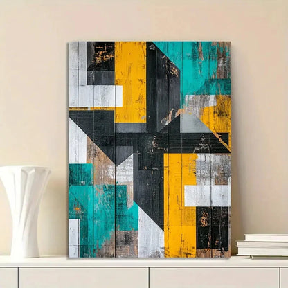 Abstract Geometric Teal, Yellow & Black Color Palette  40x60cm Metal Print Ready to Hang