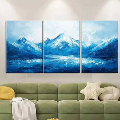 3pcs Blue Mountain with an Impasto Texture Metal Print Ready to Hang Art - Bella Home Decor