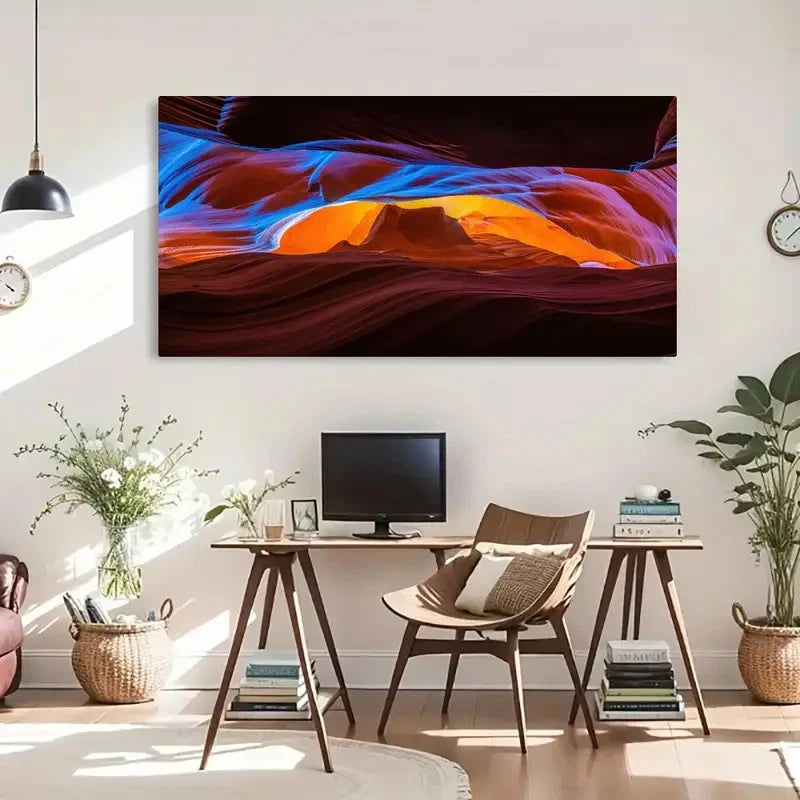 Swirling Orange Blue Red Patter Wall Art Canvas Office Home Room Framed 120x60cm
