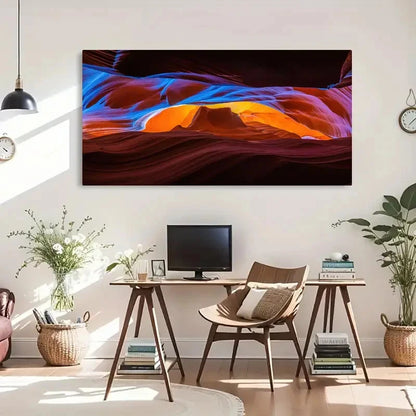 Swirling Orange Blue Red Patter Wall Art Canvas Office Home Room Framed 120x60cm