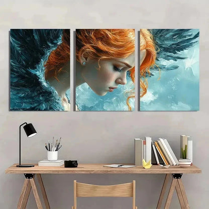 3pcs Vibrant Red-Haired Angelic Design Perfect Wall Art Set Canvas Framed 50x70cm - High Quality Print 100% Australian Made Wall Canvas Ready to Hang