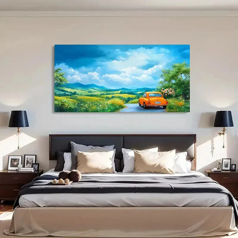 Geometric Pattern Scenery Car Wall Art Canvas Office Home Room Framed 120x60cm