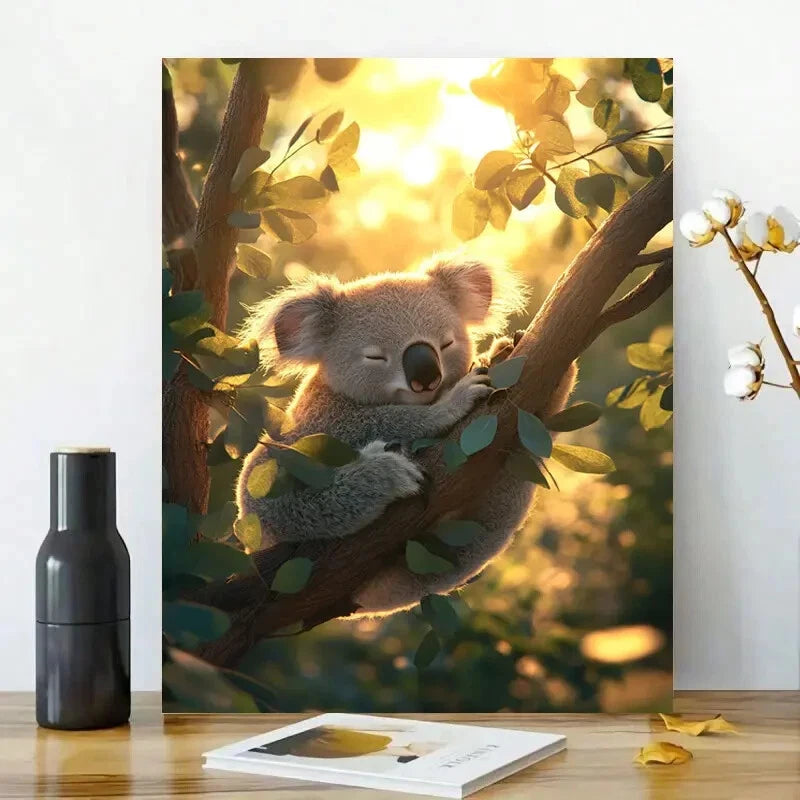 Cute Koala Is Sleeping On The Eucalyptus Tree 40x60cm Metal Print Ready to Hang