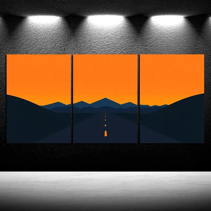 3pcs Abstract Sunset Road Landscape Metal Print Ready to Hang Art - Bella Home Decor