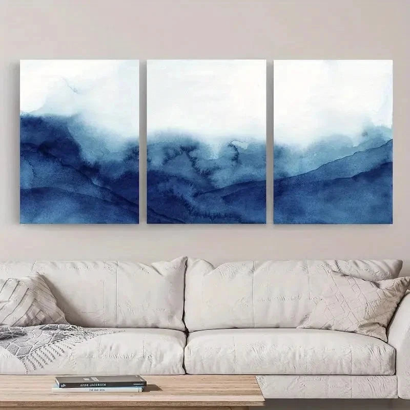 3pcs Blue Wave Abstract Nature Wall Art Set Canvas Framed 50x70cm - High Quality Print 100% Australian Made Wall Canvas Ready to Hang - Bella Home Decor