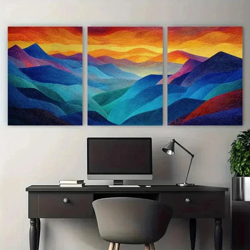 3pcs Abstract Nature Mountain Sunset Wall Art Set Canvas Unframed - High Quality Print 100% Australian Made Wall Canvas - Bella Home Decor