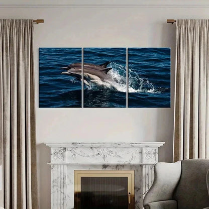 3pcs Dolphins Jumping Out Of The Sea Marine Life Wall Art Set Canvas Framed 40x60cm - High Quality Print 100% Australian Made Wall Canvas Ready to Hang - Bella Home Decor