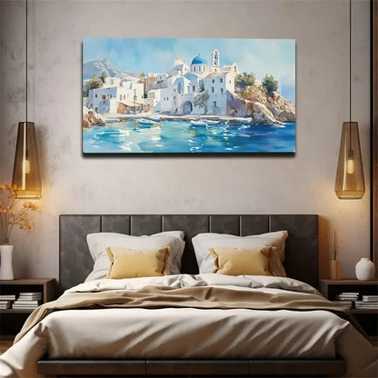 Santorini Island Scenery Wall Art Canvas Office Home Room Framed 120x60cm