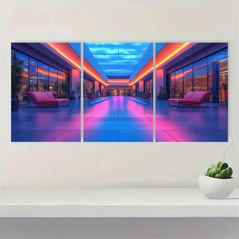 3pcs American Mall Inspired Blue Metal Print Ready to Hang Art - Bella Home Decor
