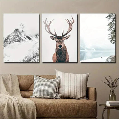 3pcs Majestic Deer Portrait Perfect Serene Wall Art Set Canvas Framed 50x70cm - High Quality Print 100% Australian Made Wall Canvas Ready to Hang - Bella Home Decor