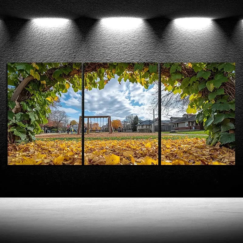 3pcs Swing in Fallen Leaves Nature Metal Print Ready to Hang Art - Bella Home Decor