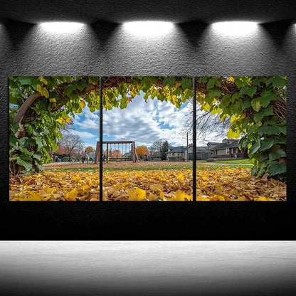 3pcs Swing in Fallen Leaves Nature Metal Print Ready to Hang Art - Bella Home Decor