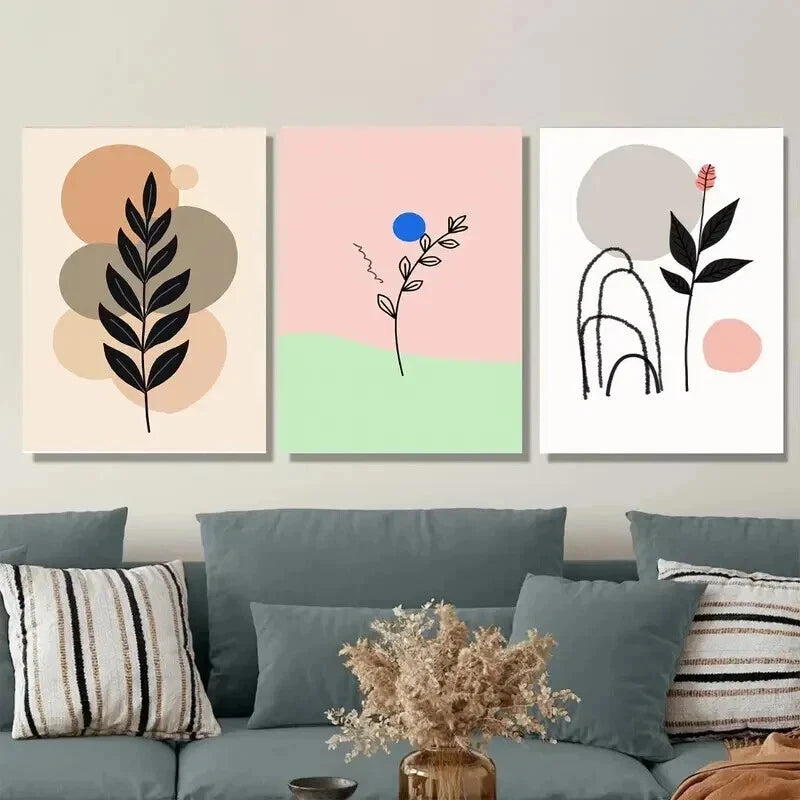 3pcs Modern Abstract Botanical 3 Minimalist Wall Art Set Canvas Framed 50x70cm - High Quality Print 100% Australian Made Wall Canvas Ready to Hang