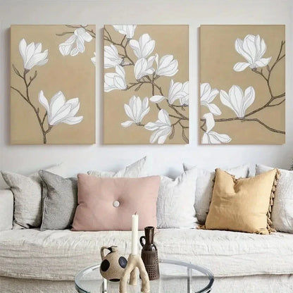 3pcs Magnolia  Decorations Painting  Wall Art Set Canvas Framed 50x70cm - High Quality Print 100% Australian Made Wall Canvas Ready to Hang