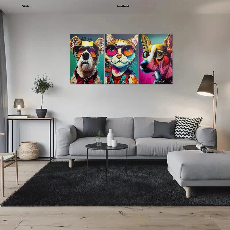 3pcs Colorful Pet Fashion Glasses & Bow Ties Metal Print Ready to Hang Art - Bella Home Decor