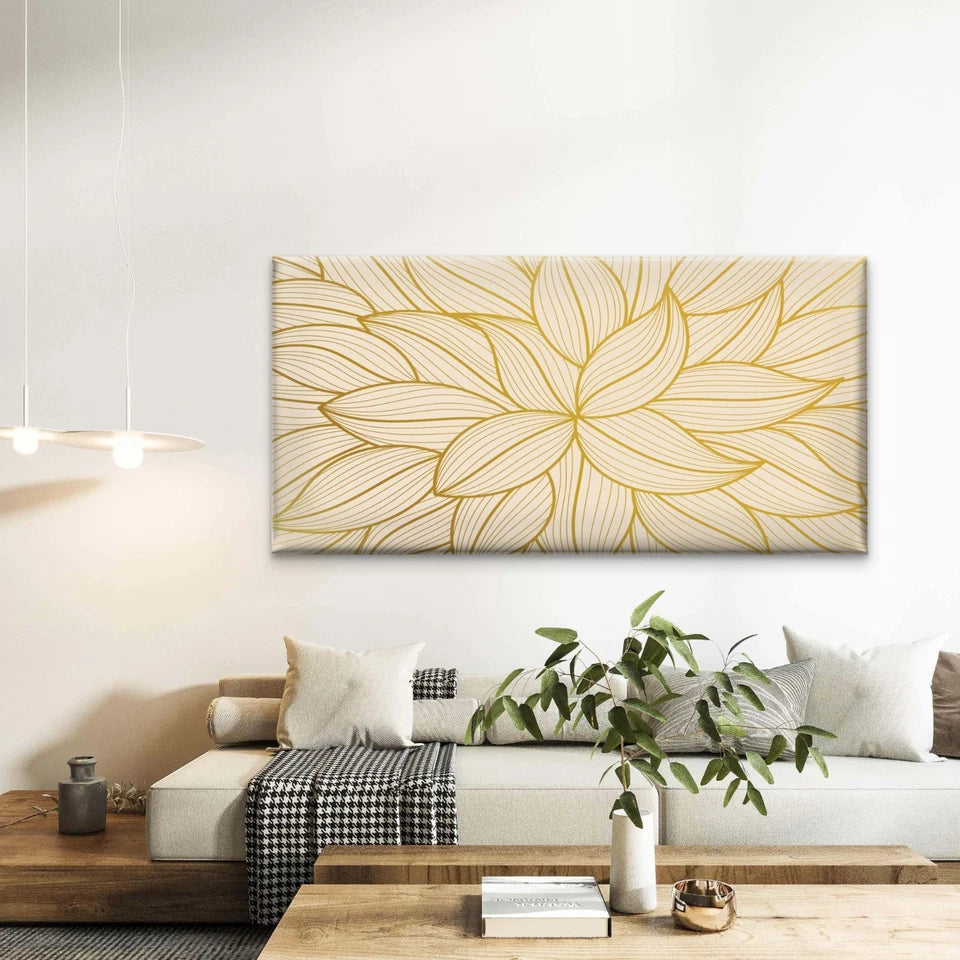 Abstract Golden Lines Design Wall Art Canvas Office Home Room Framed 120x60cm - Bella Home Decor