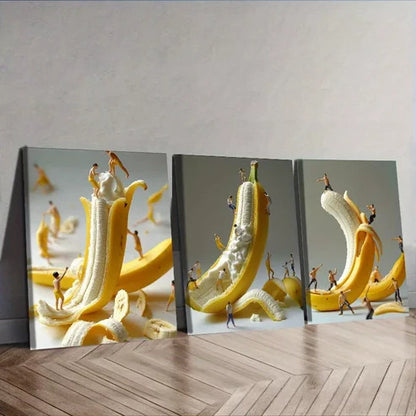 3 PCS The Little Man Climbed On The Banana Wall Art Set Canvas Unframed - High Quality Print 100% Australian Made Wall Canvas - Bella Home Decor