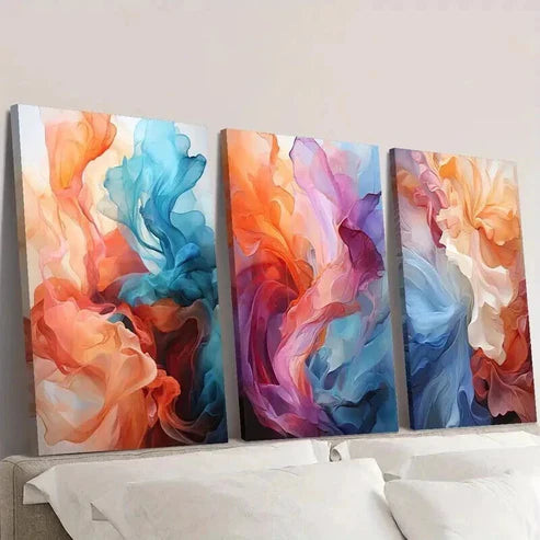 3pcs Abstract Colorful Smoke Designs  Wall Art Set Canvas Unframed - High Quality Print 100% Australian Made Wall Canvas - Bella Home Decor