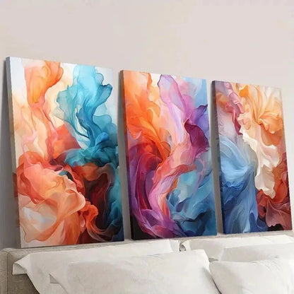 3pcs Abstract Colorful Smoke Designs  Wall Art Set Canvas Unframed - High Quality Print 100% Australian Made Wall Canvas - Bella Home Decor