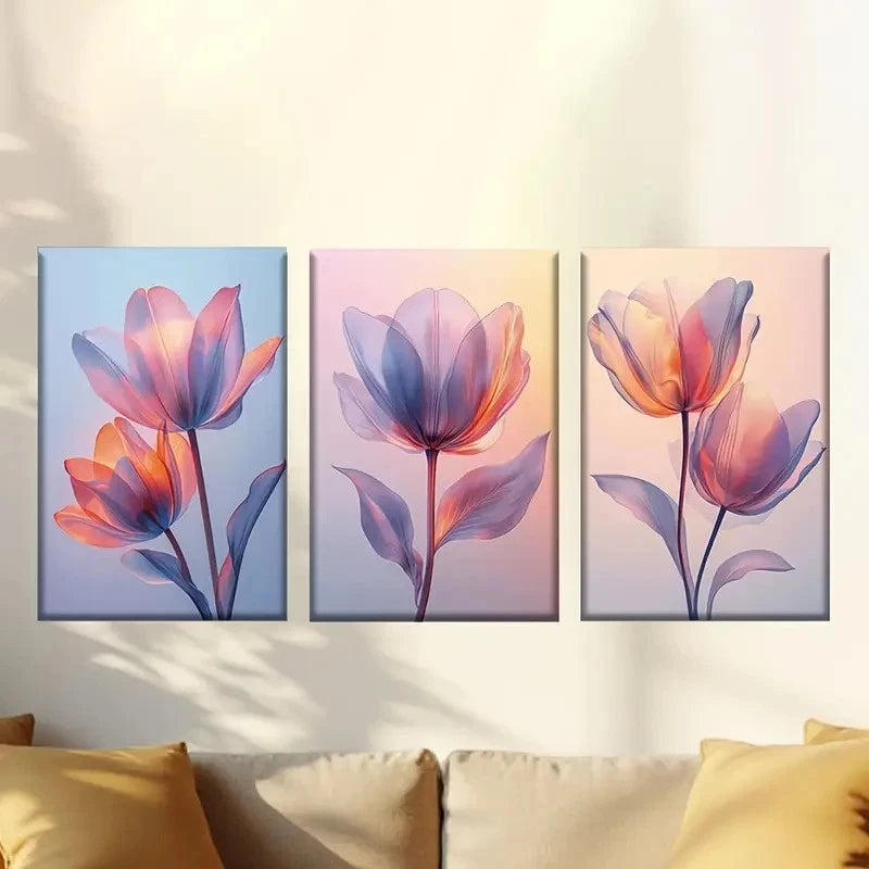 3pcs Pastel Tulip Wall Art Set Canvas Framed 40x60cm - High Quality Print 100% Australian Made Wall Canvas Ready to Hang