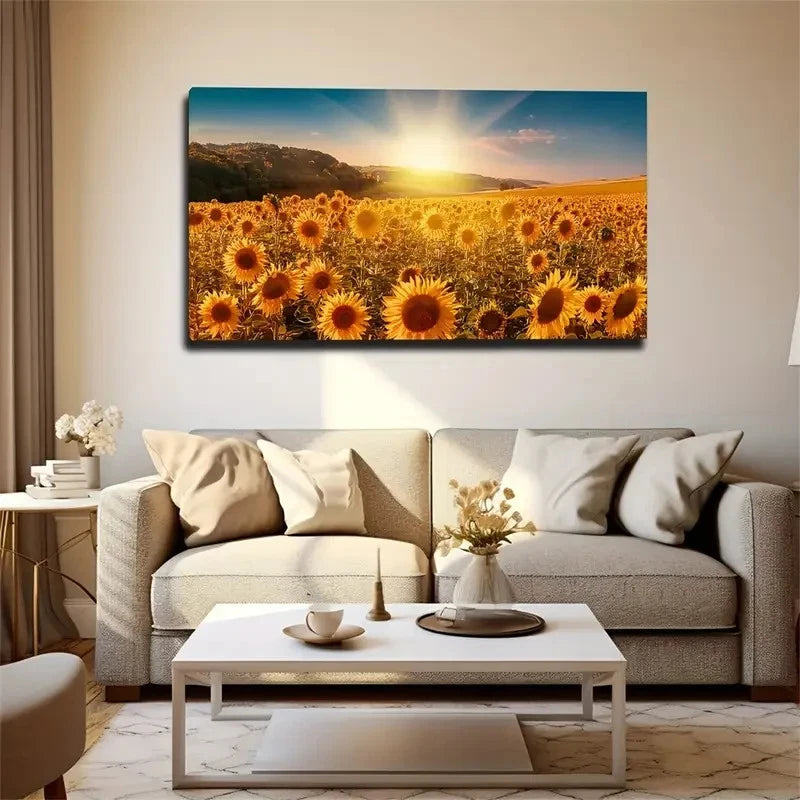 Sunflower Sunset Wall Art Canvas Office Home Room Framed 120x60cm