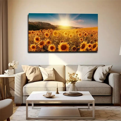 Sunflower Sunset Wall Art Canvas Office Home Room Framed 120x60cm