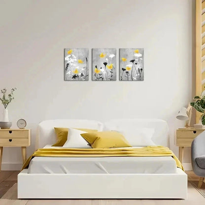3pcs Love House Yellow  Flower Wall Art Set Canvas Framed 50x70cm - High Quality Print 100% Australian Made Wall Canvas Ready to Hang