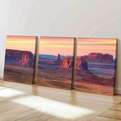 3pcs Mountain Sunset Scene Posters Wall Art Set Canvas Framed 50x70cm - High Quality Print 100% Australian Made Wall Canvas Ready to Hang - Bella Home Decor