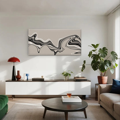 Modern Abstract Black and White Wave Wall Art Canvas Office Home Framed 120x60cm