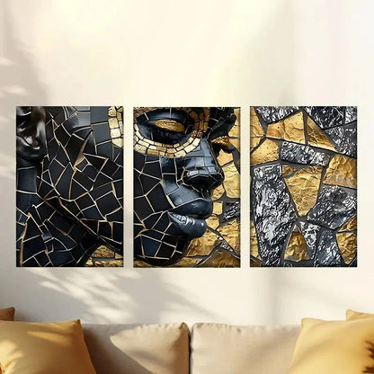 3pcs Black And Golden Mask  Wall Art Set Canvas Framed 50x70cm - High Quality Print 100% Australian Made Wall Canvas Ready to Hang - Bella Home Decor