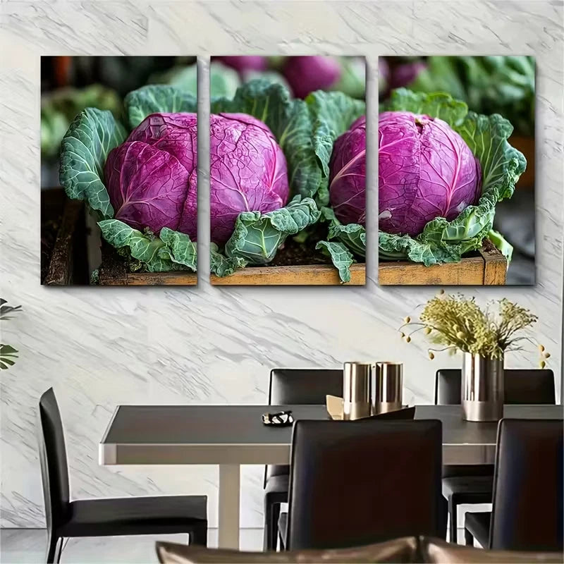 3pcs Homegrown Red Cabbage Metal Print Ready to Hang Art